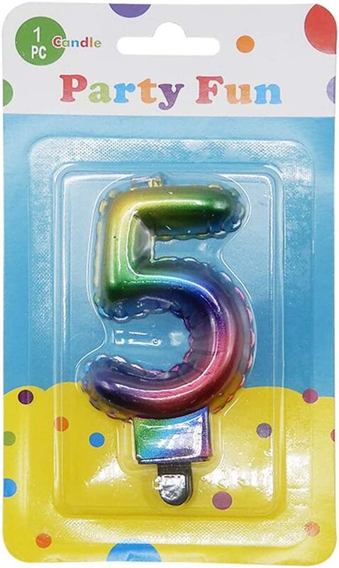 

Generic Party Fun Unique Rainbow Metallic Number "5" Candle, 3 inch, Multicolour