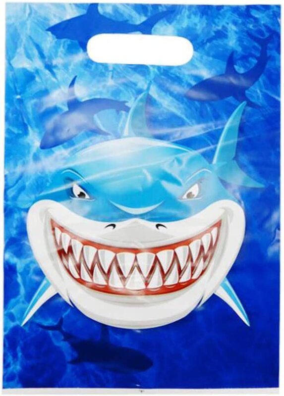 

Party Fun PE Loot Shark Design Plastic Gift/Party Bags, 6.5x9cm, 10 Pieces, Blue