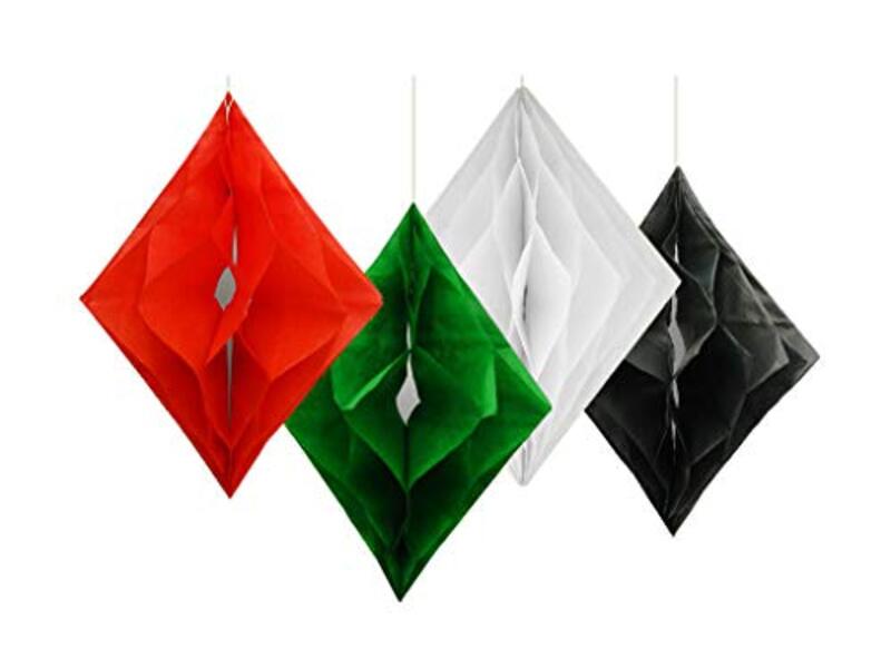 

Very Beautiful Diamond Shaped Paper Honey Comb with Hanging String, 15cm, 4-Piece, Multicolour