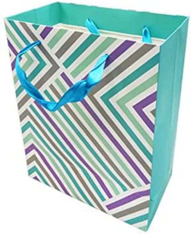 

Unique Design Paper Gift Bag with Durable Ribbon Handles, Large, Green