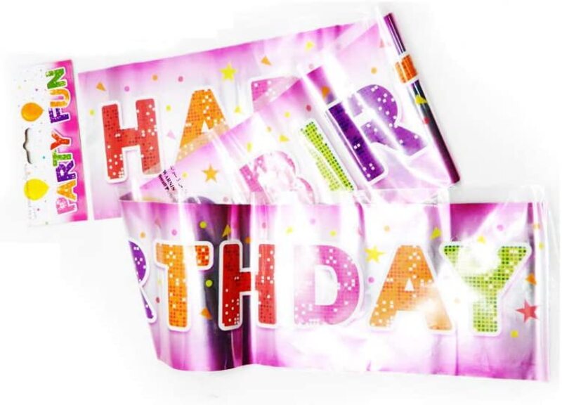 

Party Fun 6-Feet Happy Birthday Printed Foil Banner for Party Props, Pink