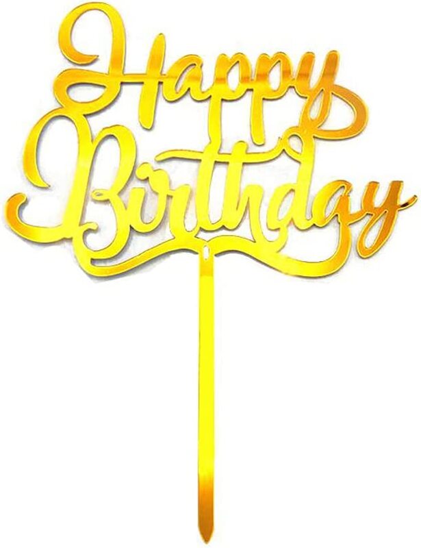 

Party Fun 12-Pieces Stylish Happy Birthday Cake Topper, Gold