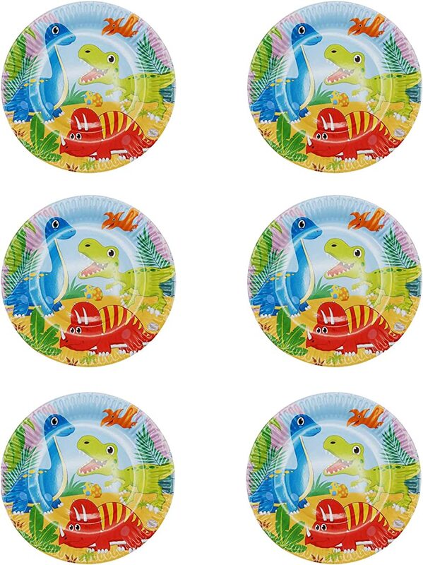 

Party Fun 6-Pieces Dinosaur Printed Party Paper Plates, Multicolour