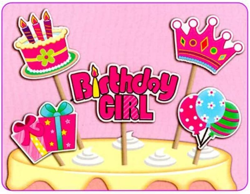 

Generic Birthday Cake Topper with Stick, 5 Pieces, Pink