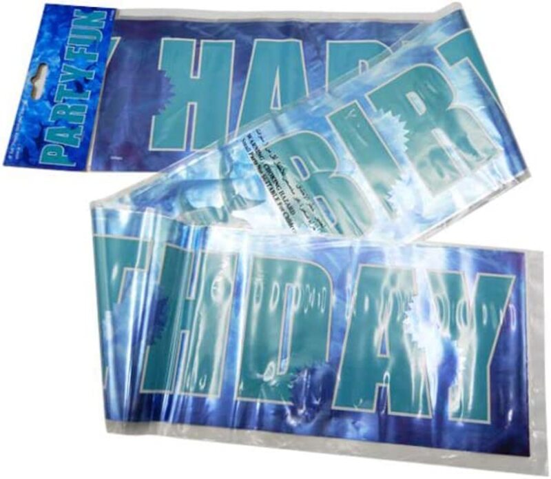 

Party Fun 6-Feet Happy Birthday Shark Printed Foil Banner for Party Props, Blue