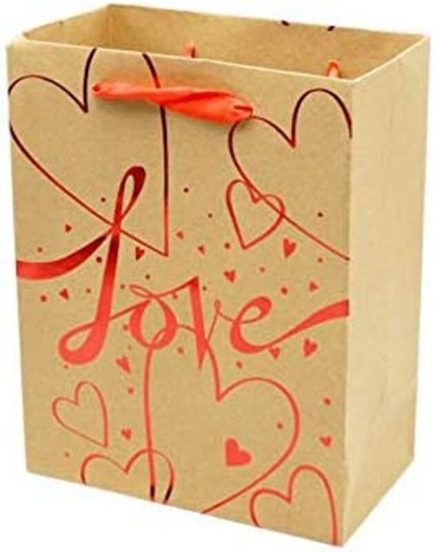 

Generic Beautiful Paper Gift Bag Love Design for Any Occasion, 23 x 18 x 10cm, Light Brown