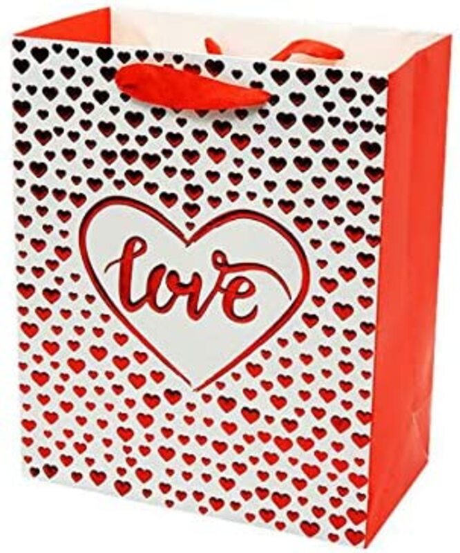 

Unique Love Design Paper Gift Bag with Durable Ribbon, 32 x 26 x 12cm, Red