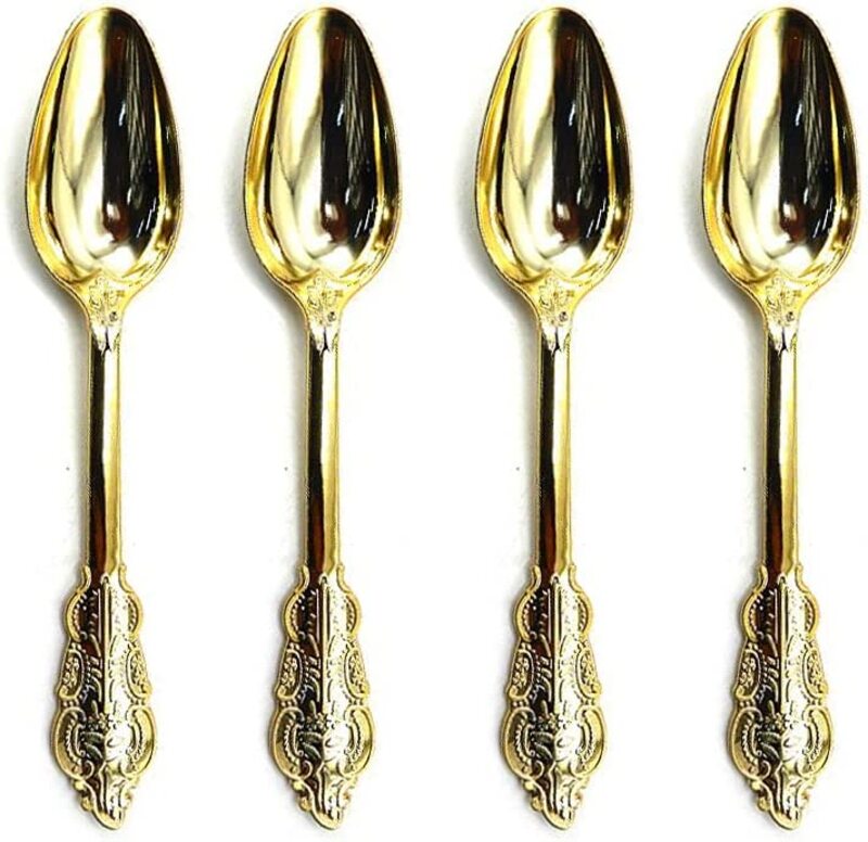 

Generic 10-Piece 17.5cm Beautiful Disposable Plastic Spoon Set, Gold