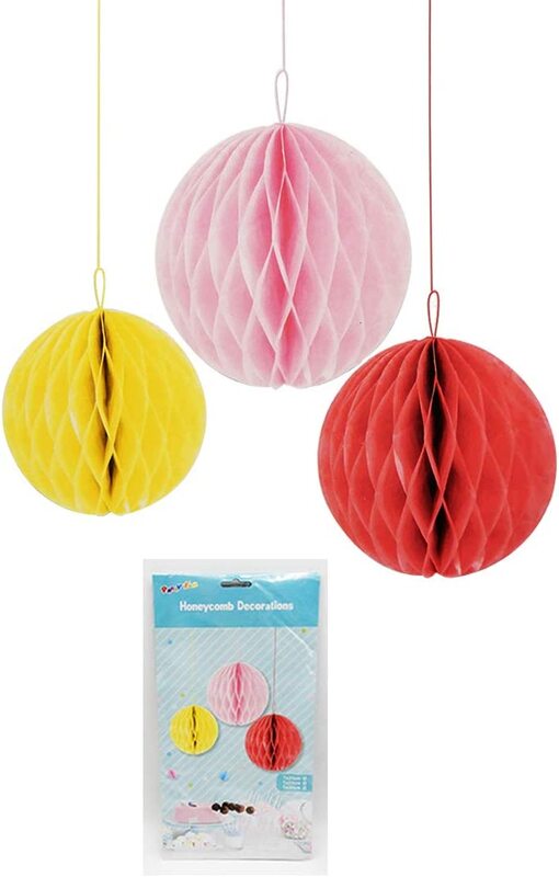 

Party Fun Beautiful & Attractive Honey Combed Decoration Ball, 20x25x30cm, 3 Pieces, Multicolour