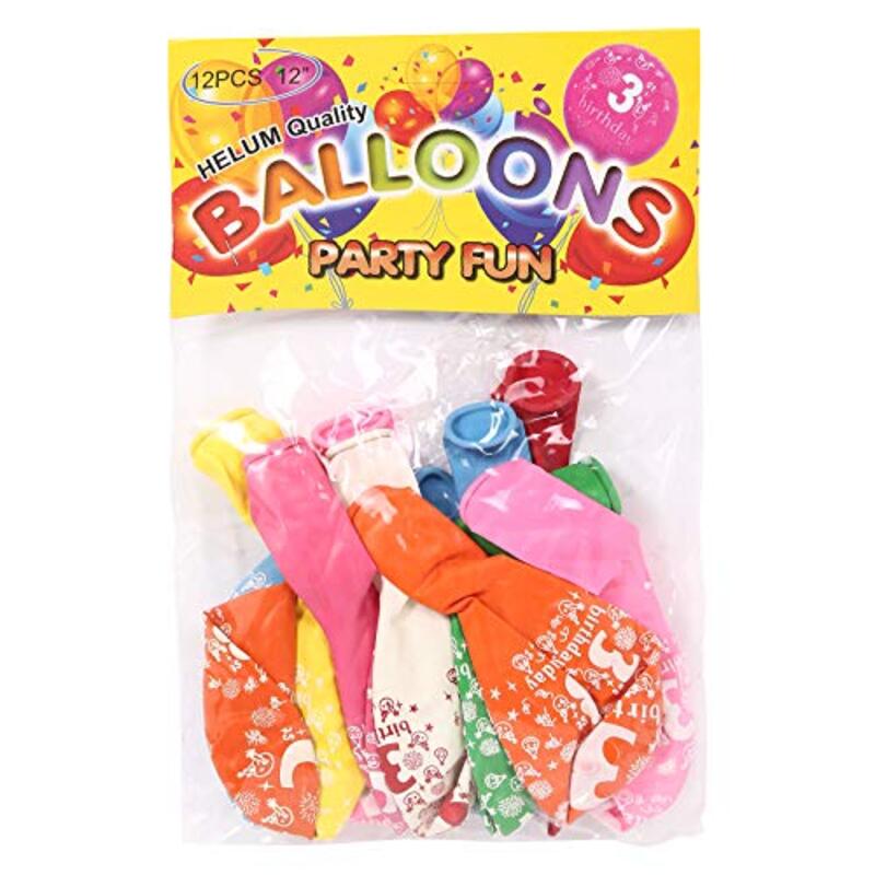 

Party Fun No. 3 Birthday Balloons, 12-Inch, 12-Piece, Multicolour