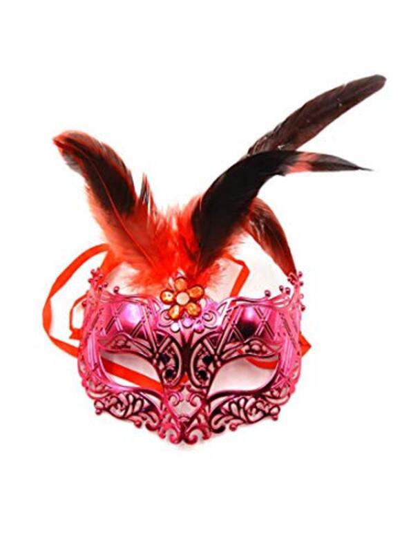 

Generic Beautiful Eye Mask with Feathers for Parties, Pink & Red, All Ages