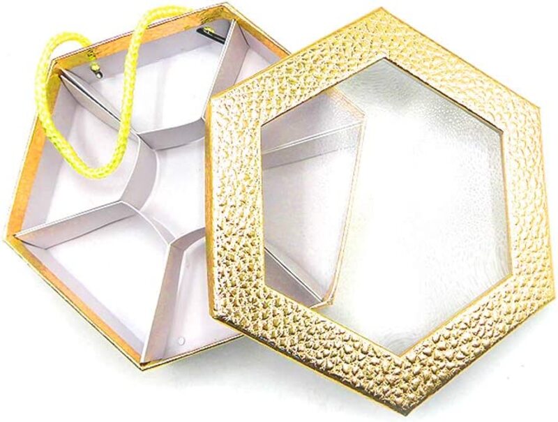 

Acrylic Clear Hexagon Chocolate Box, 28.5x6.2cm, Golden