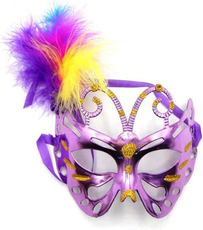 

Beautiful Eye Face Mask with Feathers & Veil Occasion Parties, Ages 3+, Multicolour