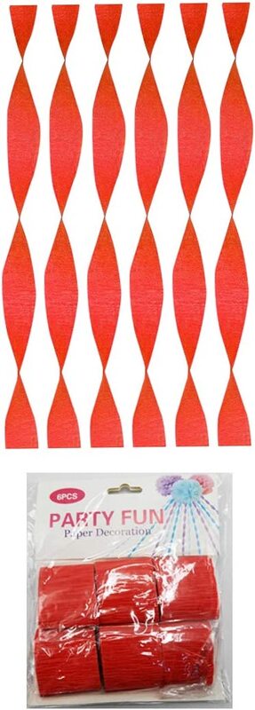 

Generic Party Fun Crinkled Crepe Paper Rolls for Party Decoration Set, 6 Pieces, All Ages, Red