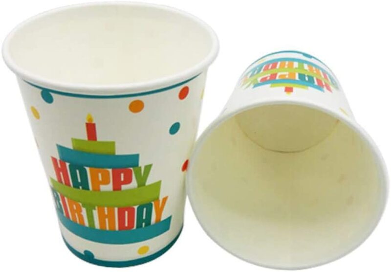 

6-Piece Happy Birthday Party Printed Paper Cups Set, Multicolour