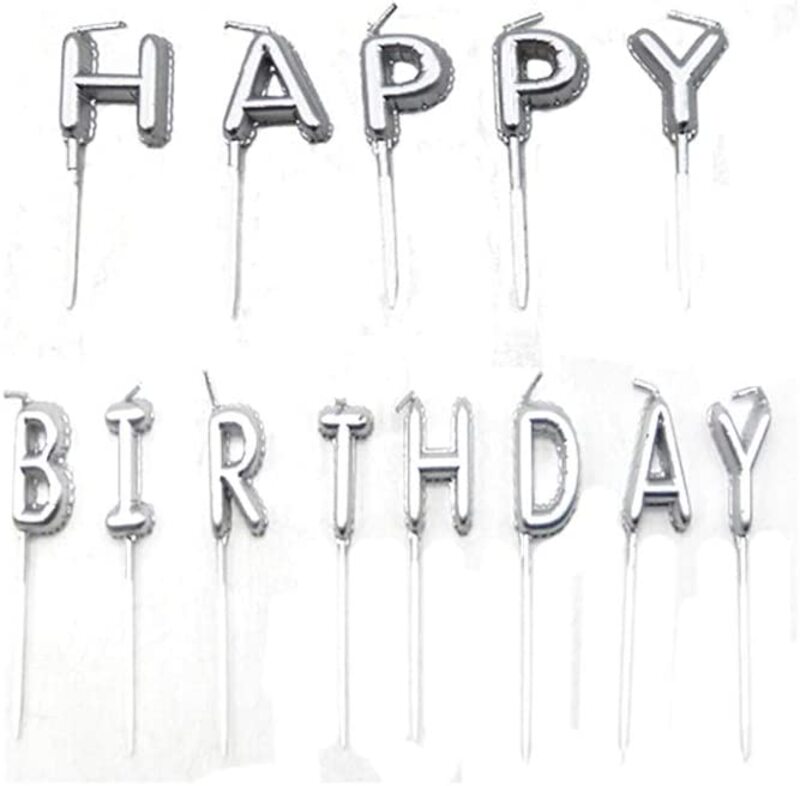 

Generic Party Fun Fabulous Happy Birthday Foil Pick Letter Candles Set, 13 Pieces, Silver