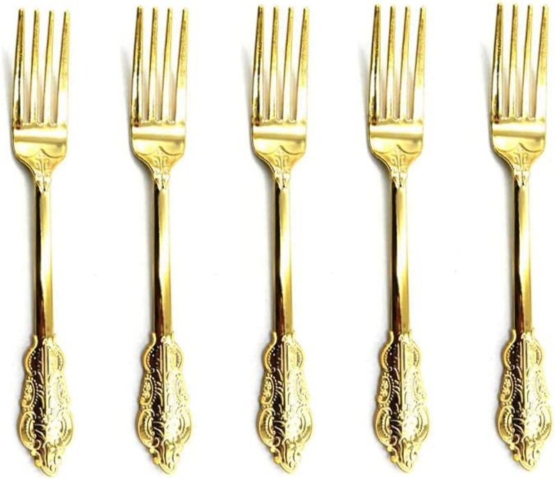 

10-Pieces Beautiful Disposable Plastic Forks, Gold