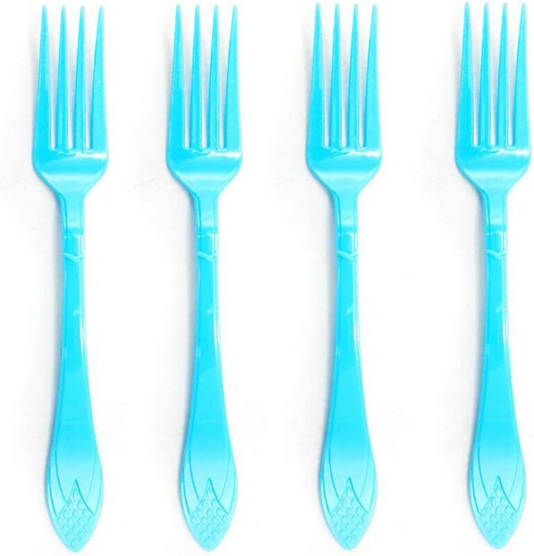 

17cm 24-Pieces Party Fun Disposable Plastic Fork, Light Blue