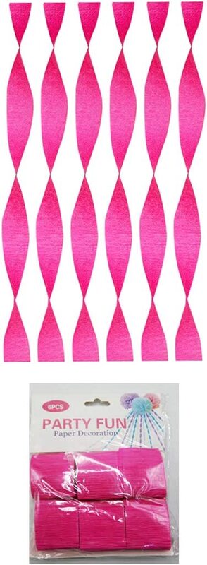 

Generic Party Fun Crinkled Crepe Paper Rolls for Party Decoration Set, 6 Pieces, All Ages, Fuchsia Pink