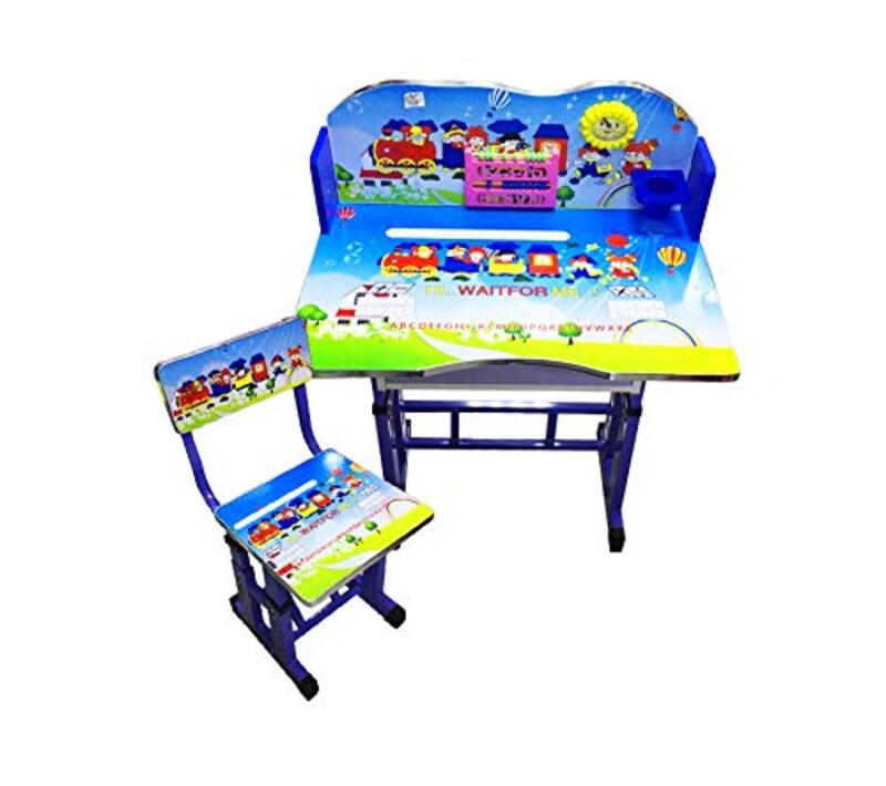 

Attractive Multi-Functional Train Designs Beautiful Study Table & Chair With Clock Attached, Blue