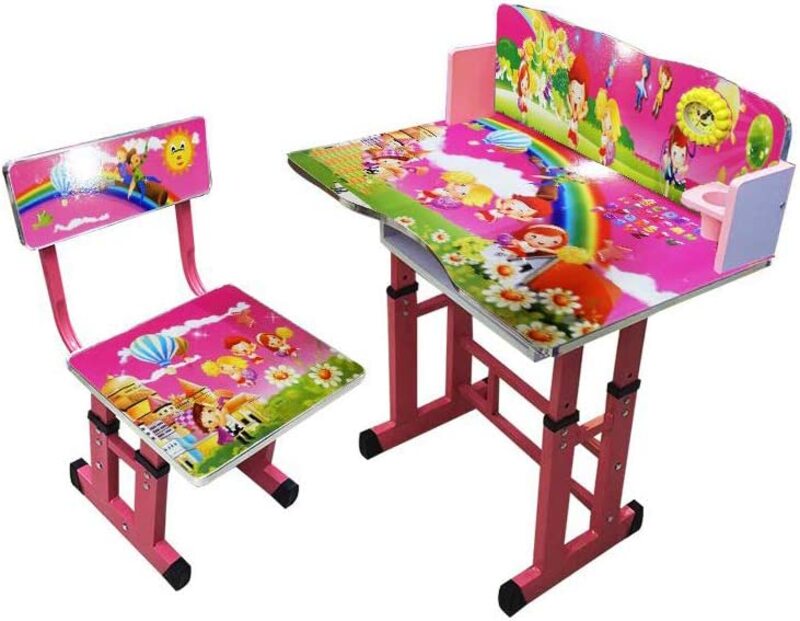 

Education Study Beautiful Design Table & Chair with Clock Attached, Pink