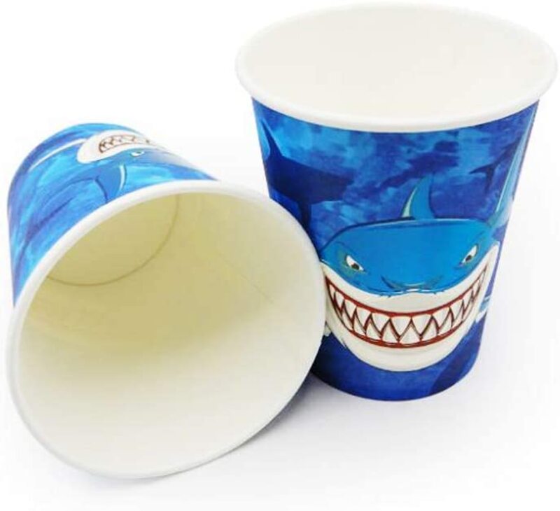 

Generic 250ml 6-Piece Party Fun Shark Printed Party Paper Cups Set, Blue
