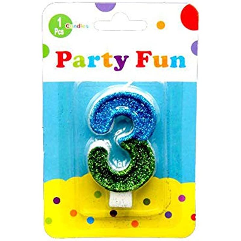 

2-inch Party Fun Number 3 Glitter Candle, Multicolour