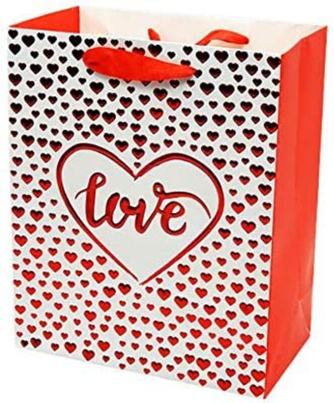 

Unique Love Design Paper Gift Bag with Durable Ribbon Handles, Red