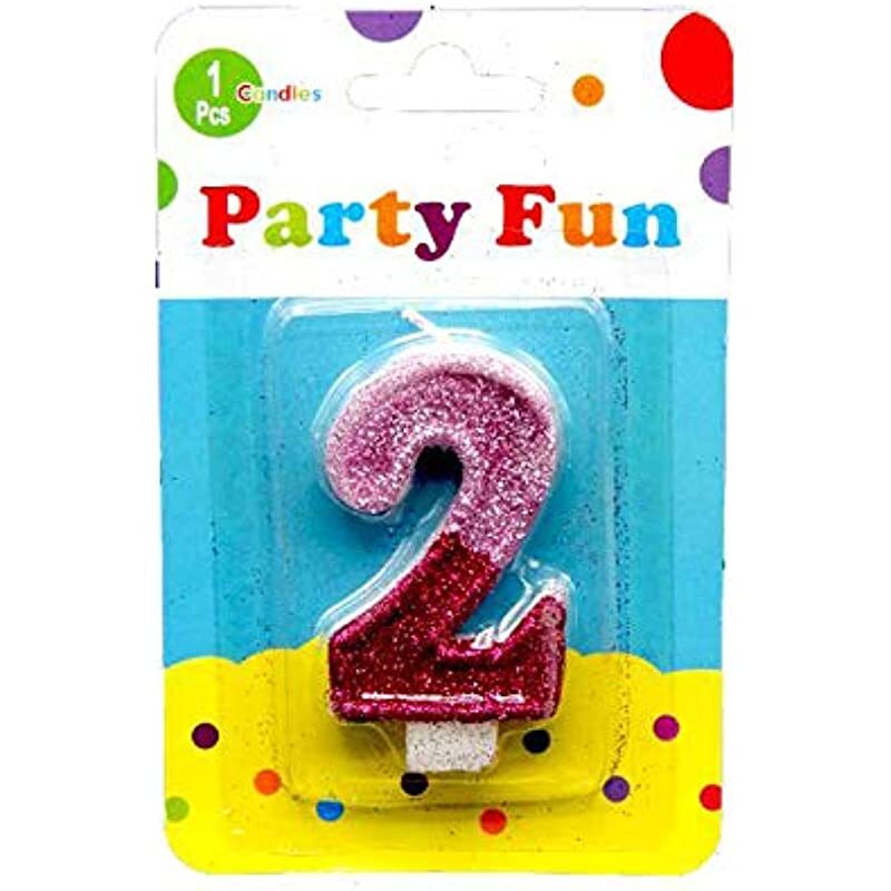 

2-inch Party Fun Number 2 Glitter Candle, Multicolour