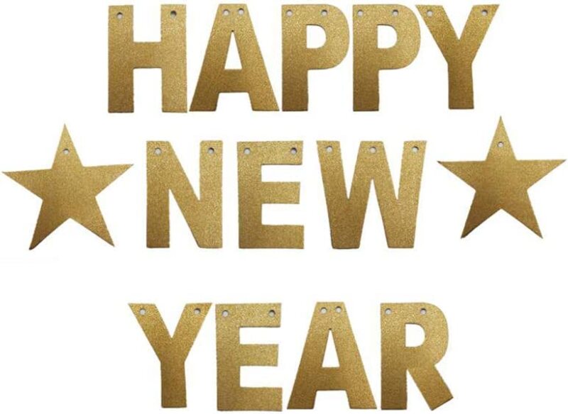 

Party Fun Happy New Year Dry Letter Banner for New Year Party, Gold