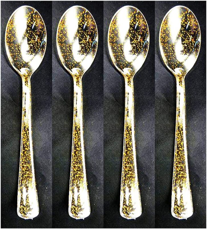 

20-Pieces Beautiful Disposable Plastic Glitter Spoon, Gold