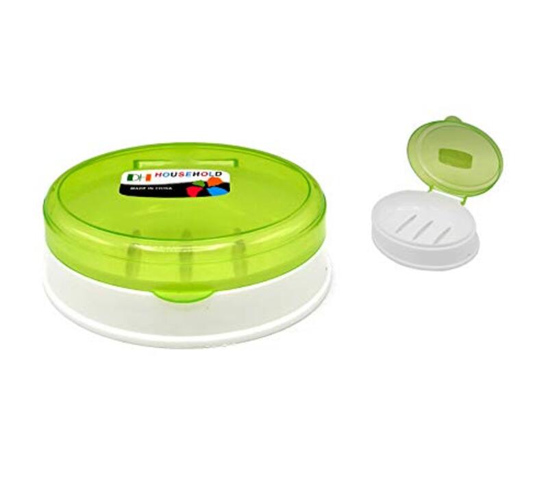 

Beautiful Plastic Soap Case with Attached Closing Lid, Green/White