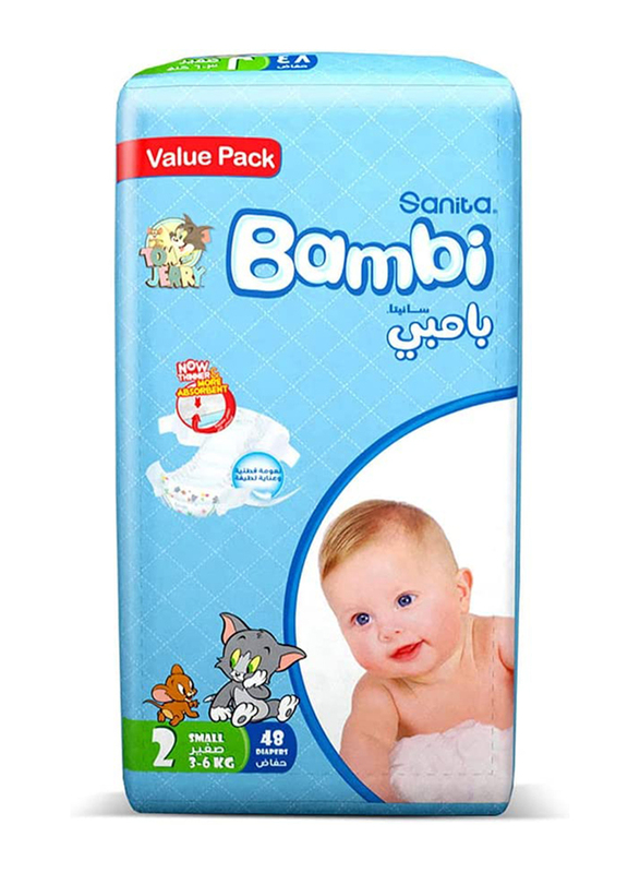 

Sanita Bambi Baby Diapers, Size 2, Small, 3-6 Kg, 48 Counts