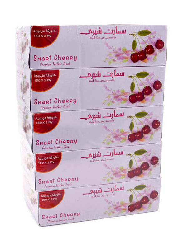 

Smart Cherry Premium Feather Touch Facial Tissues, 5 Box x 2 Ply x 150 Sheets