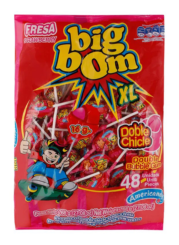 

Americandy Big Bom XXL Double Bubble Gum Strawberry Lollipops, 1.2 Kg