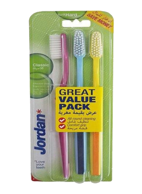 

Jordan Classic Hard Toothbrush, Multicolour, 3 Pieces