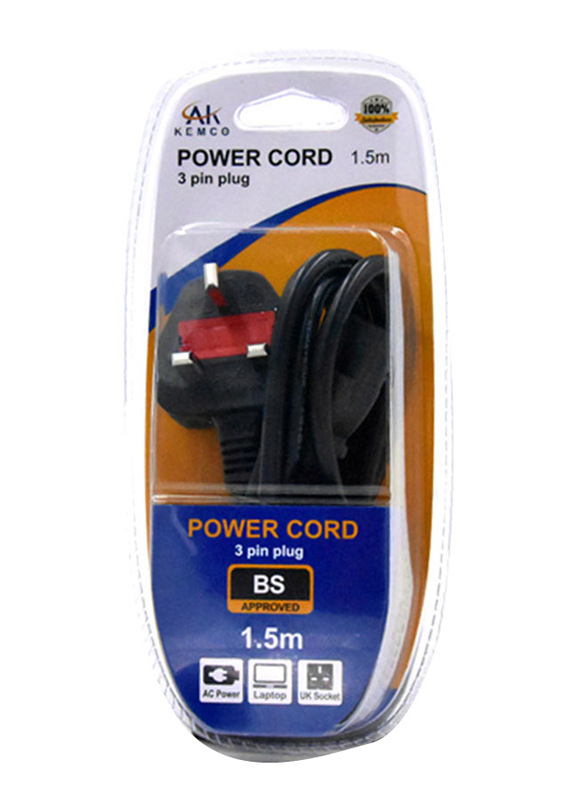 

AK Kemco 1.5 Meter 3 Pin Plug Power Cord, Black