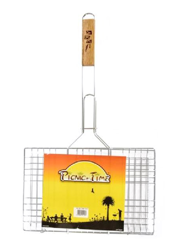 

Picnic Time BBQ Grill Basket with Wood Handle, 34 x 24, Medium, Silver/Brown