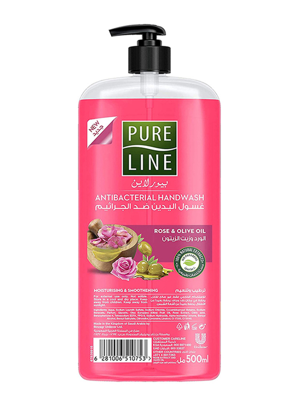 

Pure Line Antibacterial Handwash Rose & Olive Oil Hand Wash, Pink, 500ml