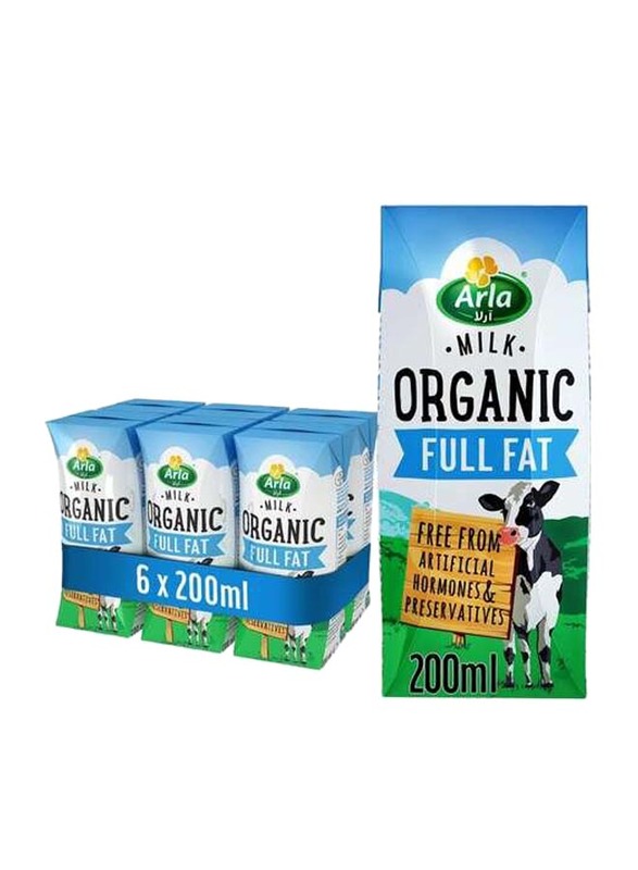 Arla Organic Full Fat Milk, 6 Pieces x 200ml