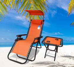 Lounge Outdoor Foldable Chair  with Shade & Table