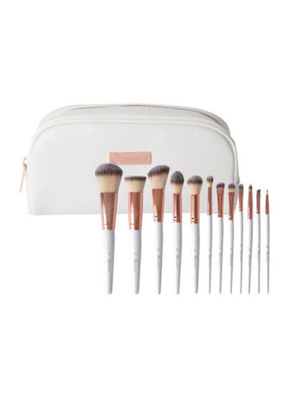 

Bh Cosmetics 12-Piece Makeup Brush with Bag, White/Rose Gold/Beige