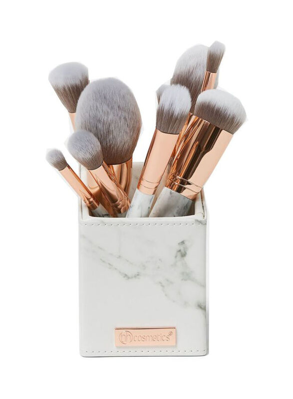 

Bh Cosmetics 10-Piece Marble Luxe Brush Set with Holder, White/Grey/Gold