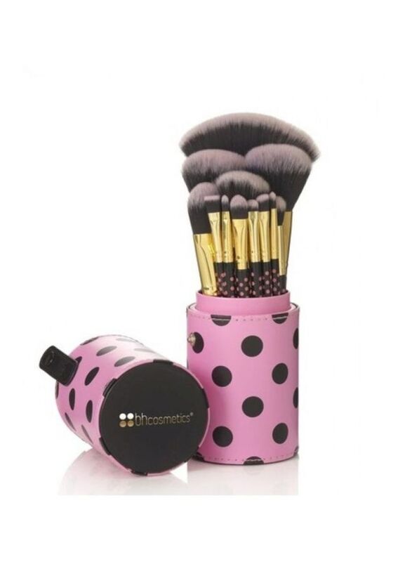 

Bh Cosmetics 12-Piece Makeup Brush with Storage Case, Black/Pink/Gold