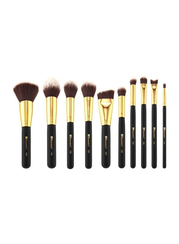 

Bh Cosmetics 10-Piece Makeup Brush Set, Black/Gold/Brown