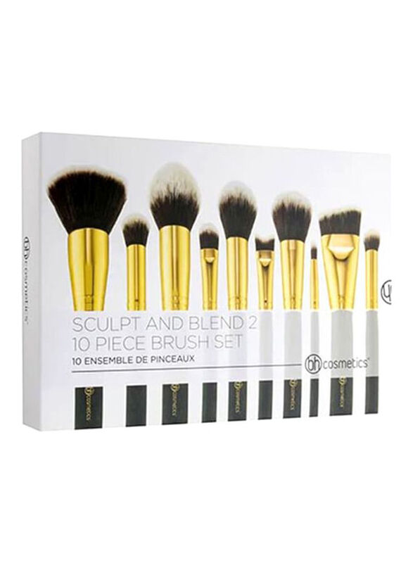 

Bh Cosmetics 10-Piece Makeup Brush Set, Gold/Black/White