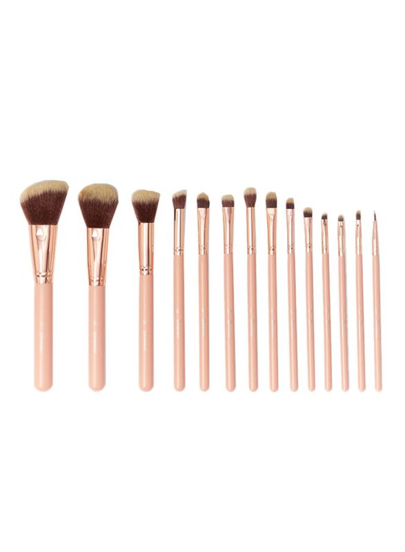 

Bh Cosmetics 14-Piece Makeup Brush Set with Cosmetic Case, Beige/Pink/Brown