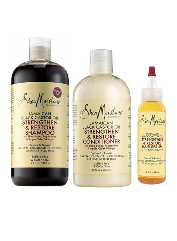 

Shea Moisture Jamaican Black Castor Oil Shampoo with Conditioner and Hair Serum for All Hair Types, 3 Pieces