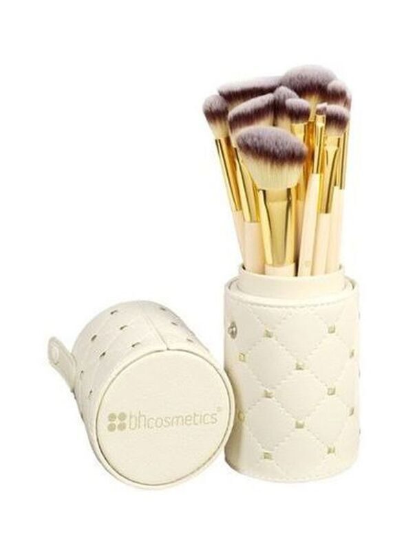 

BH Cosmetics 12-Piece Makeup Brush With Storage Case, White/Gold