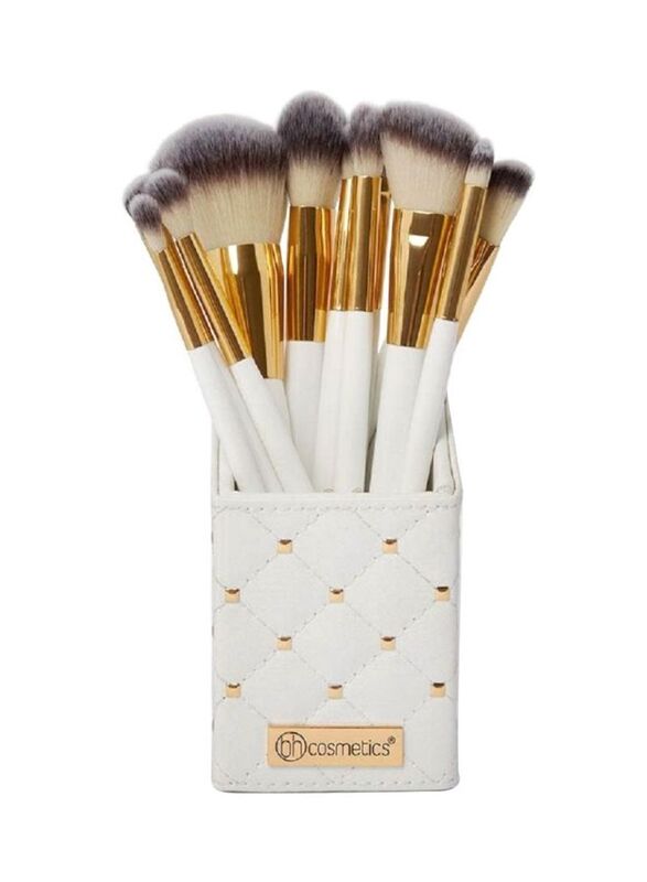 

Bh Cosmetics 12-Piece Makeup Brush Set, White/Gold/Grey